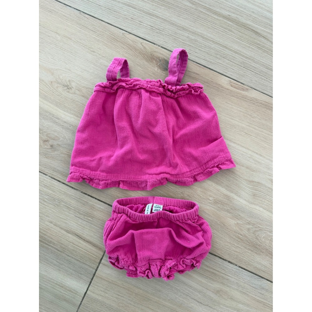Janie and Jack Pink Gauze Ruffle Top and Bloomers Set 0-3 Months